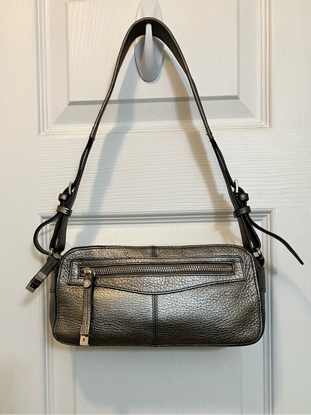 Monsac Metallic Black Leather Shoulder Bag